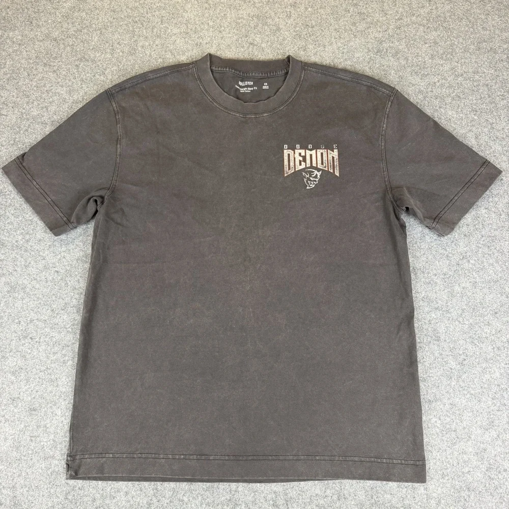 Hollister Dodge Demon T Shirt XS Gray Faded Wash Boxy Fit Muscle Car Graphic